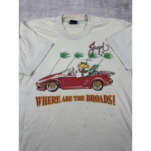 Vintage Novelty Shirt Mens Large where are the Broads Funny Vacation 1985 Cars
